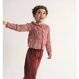 Petit Indi Girls Blouse Pink Printed Floral Smocked Ruffle Collar Set of 3 Sizes